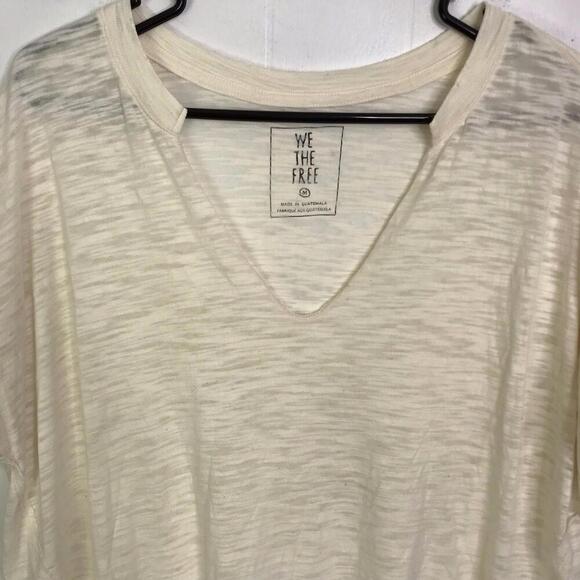 We The Free People Top Womens M Burnout V Neck Short Sleeve Cream Loose Fit - Picture 3 of 8